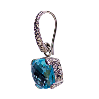 Square Blue Topaz Quartz and Sterling Silver Dangle Earrings