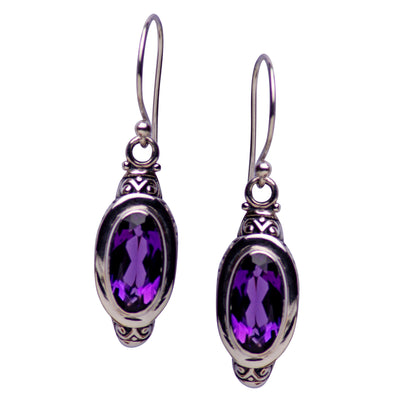 Amethyst Quartz Silver Dangle Earrings