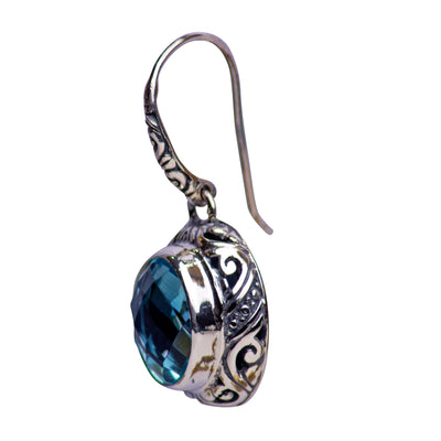 Round Blue Topaz Quartz and Sterling Silver Dangle Earrings