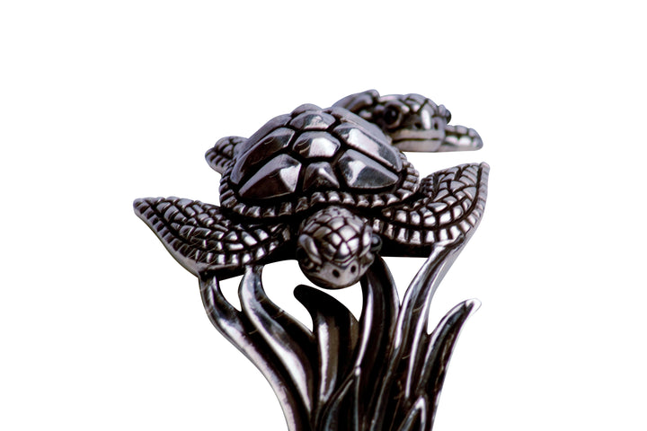 Large Double Turtle Silver Cuff Bracelet