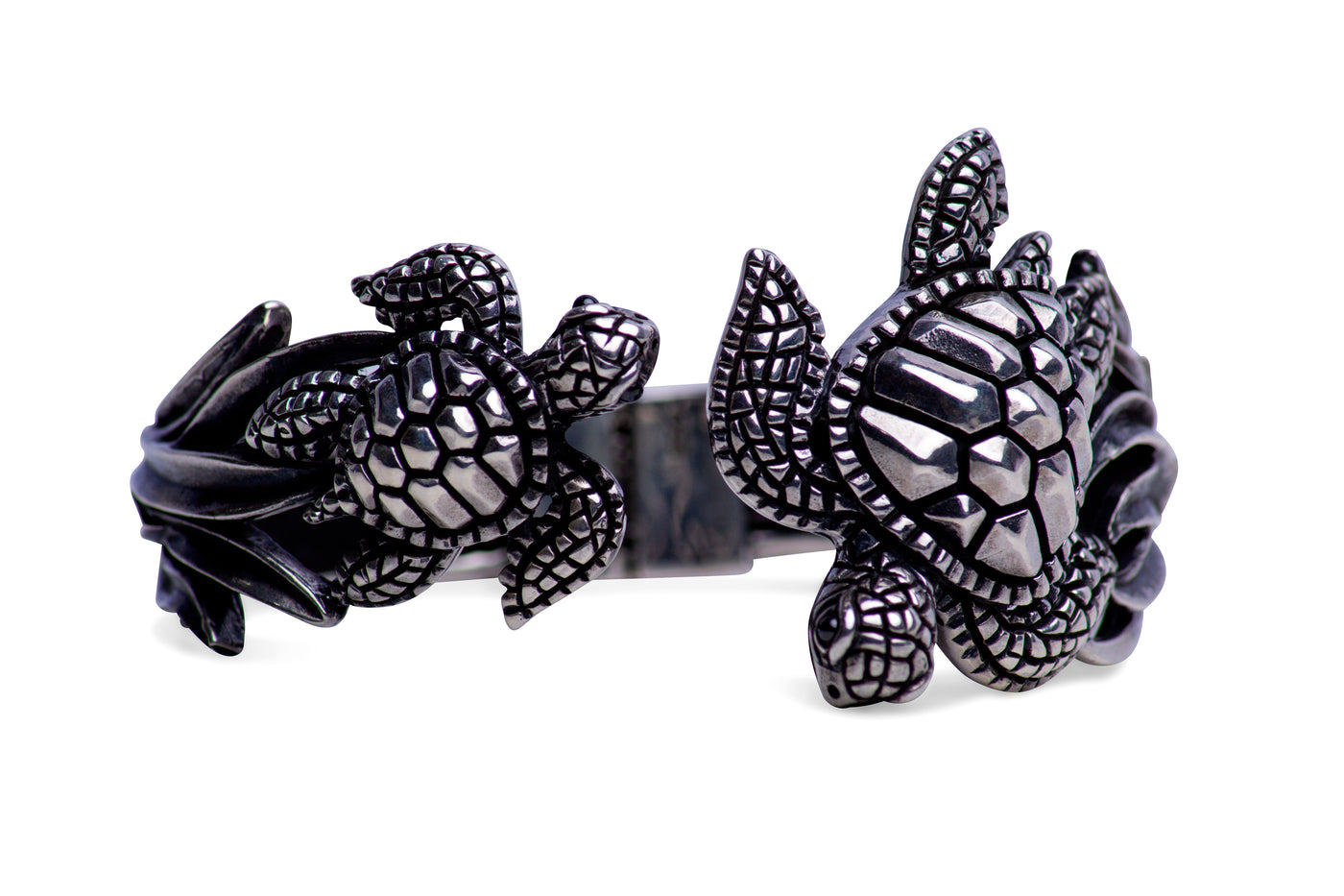 Double Turtle Silver Cuff Bracelet