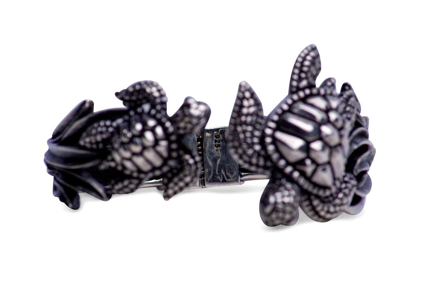 Double Turtle Silver Cuff Bracelet