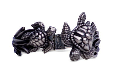 Double Turtle Silver Cuff Bracelet
