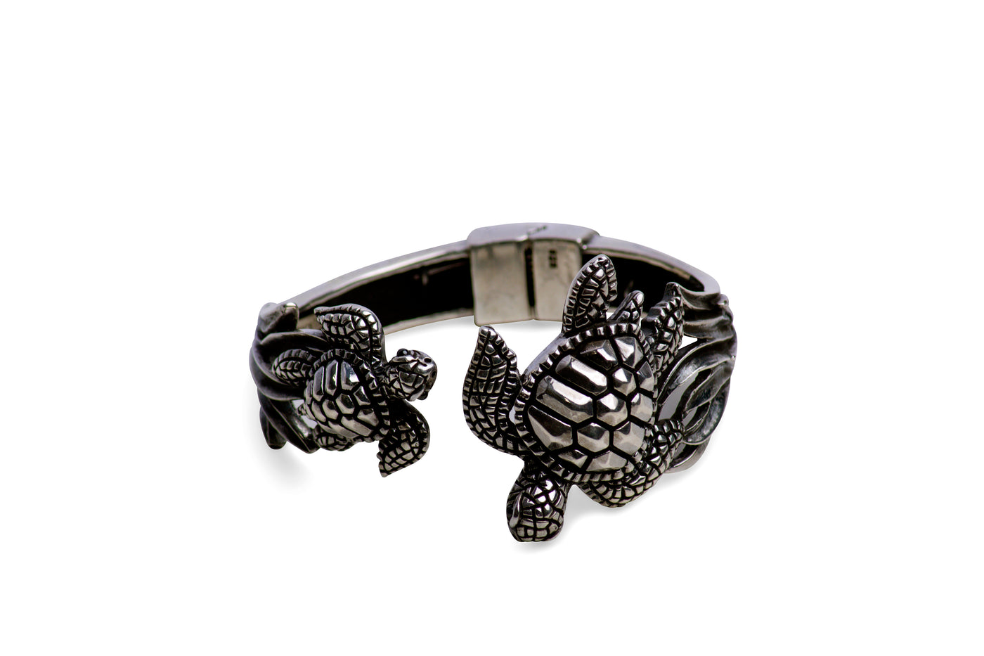 Double Turtle Silver Cuff Bracelet