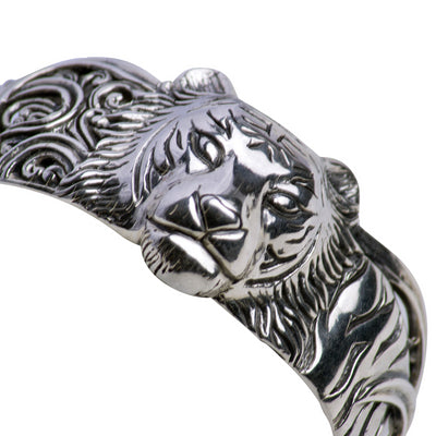 Silver Tiger Head Cuff Bracelet