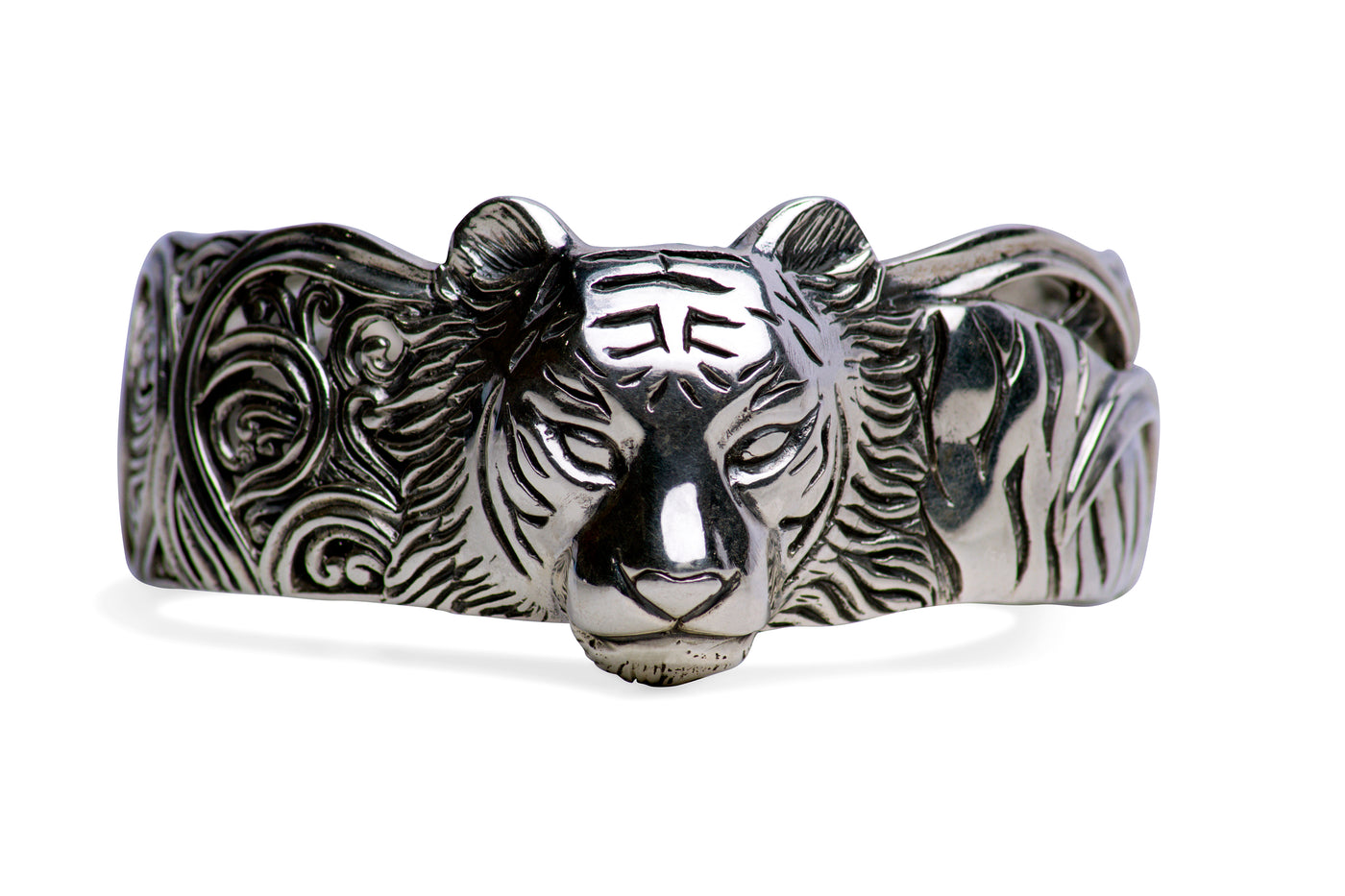 Silver Tiger Head Cuff Bracelet