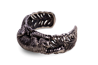 Crouching Tiger Hinged Silver Cuff Bracelet