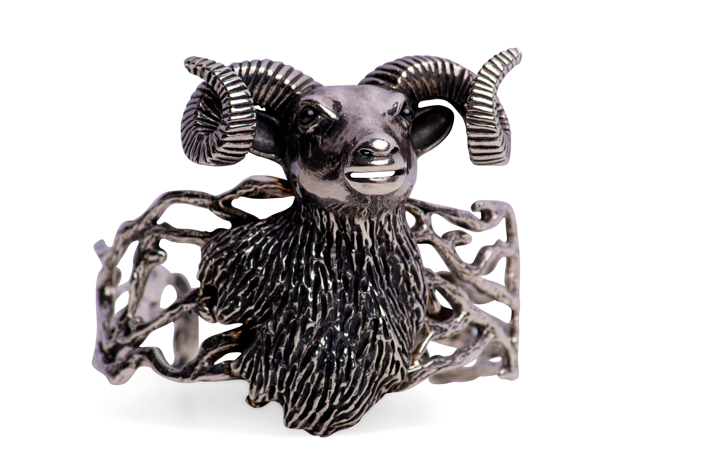 Ram Head Silver Cuff Bracelet