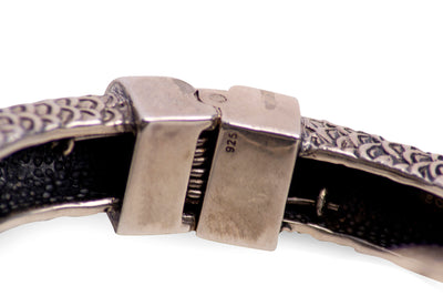 Double-Dragon Head Silver Hinged Bracelet