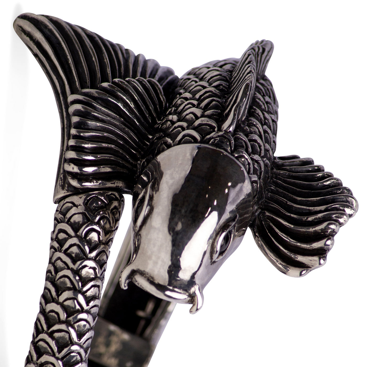 Lucky Koi Fish Hinged Silver Cuff Bracelet