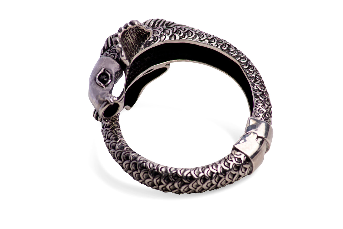 Lucky Koi Fish Hinged Silver Cuff Bracelet
