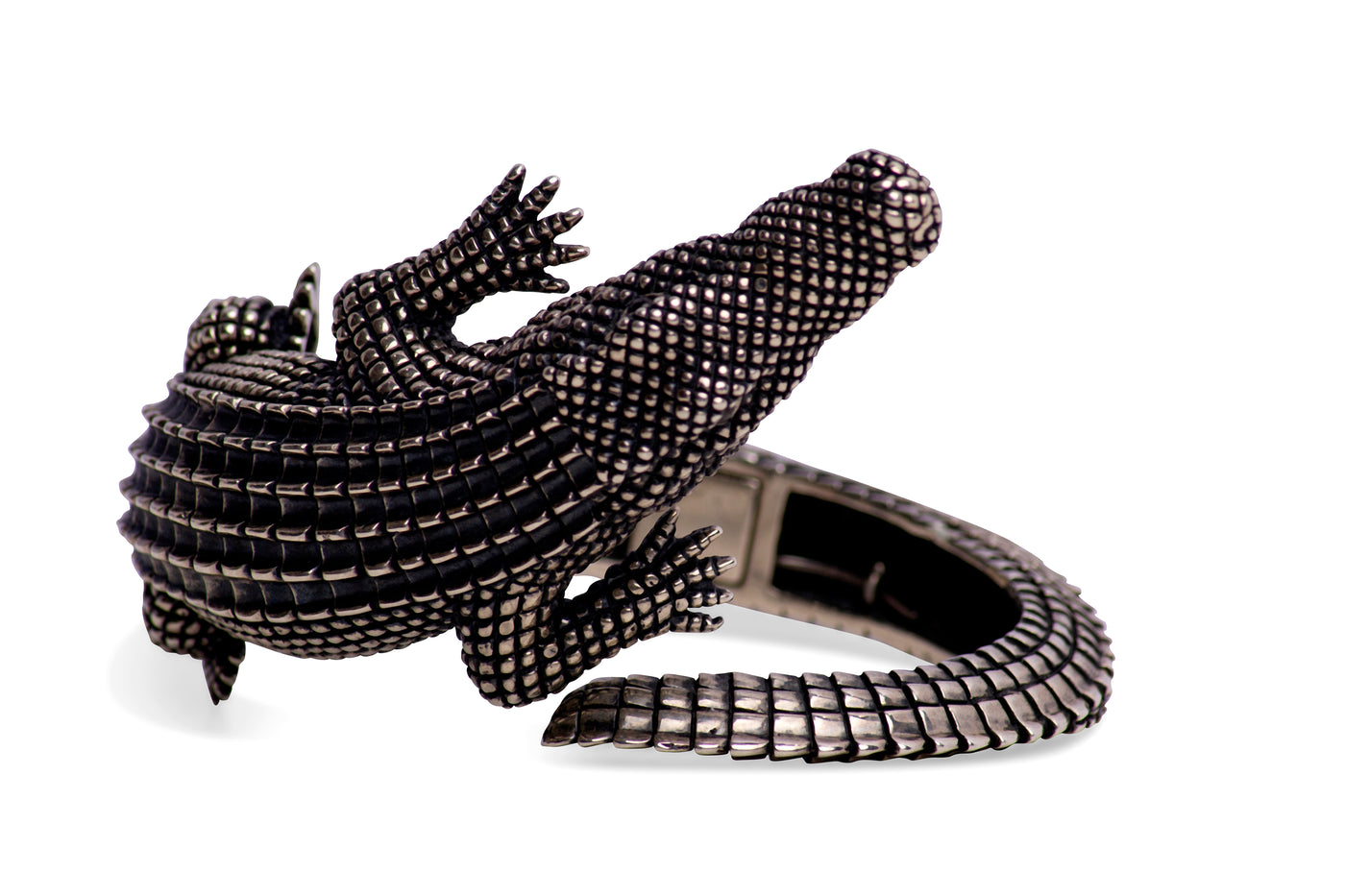 Alligator Hinged Silver Cuff Bracelet