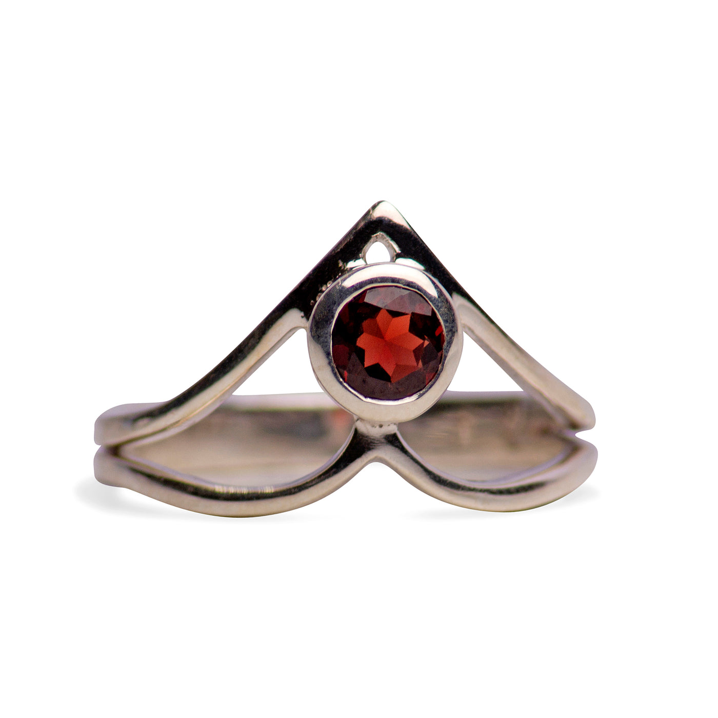 V Shaped Garnet & Sterling Silver Ring | SilverAndGold