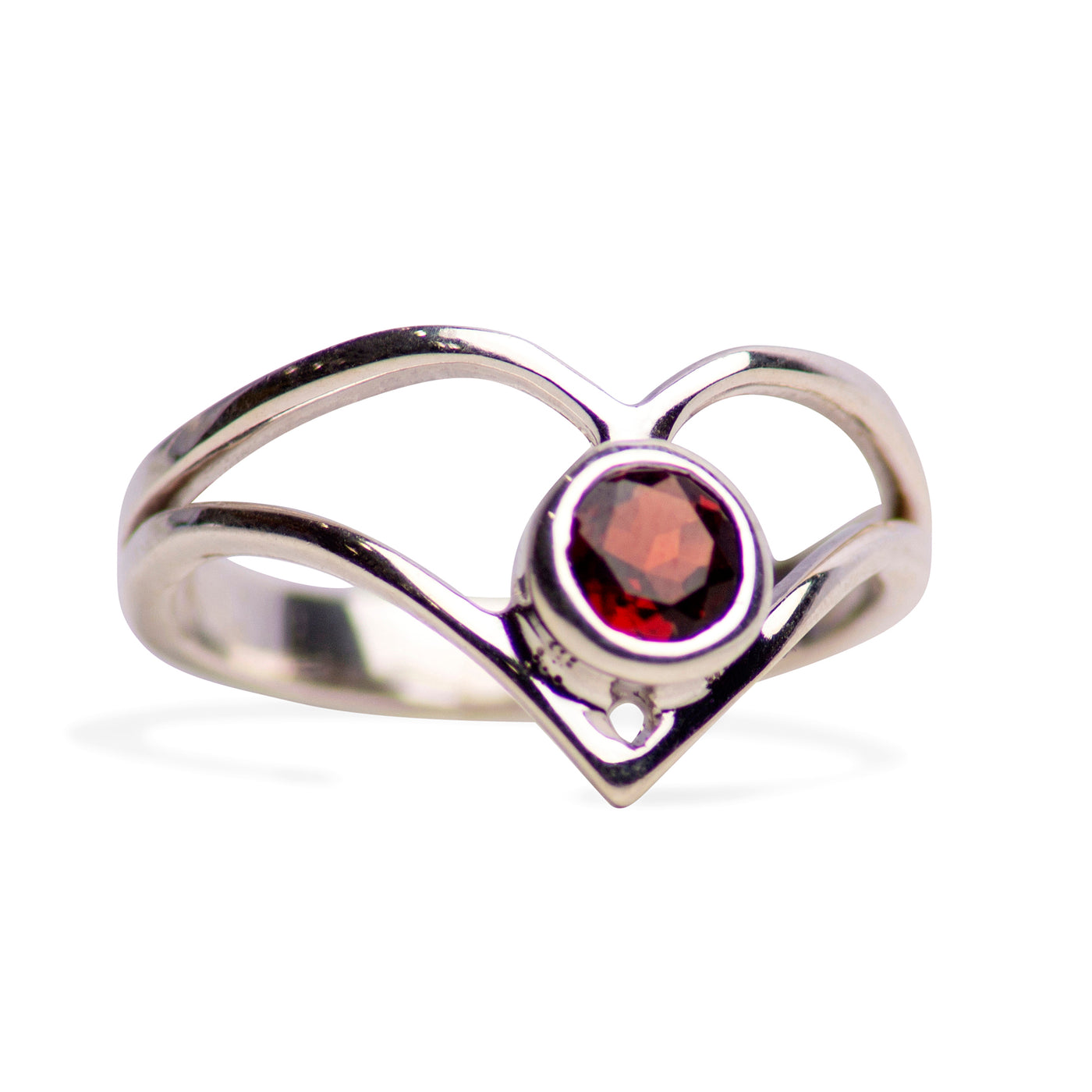 V Shaped Garnet & Sterling Silver Ring | SilverAndGold