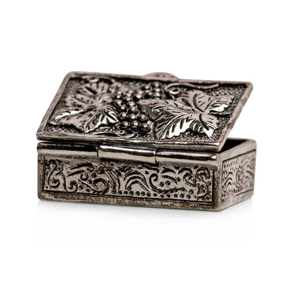 Sterling Silver Rectangle Grape Leaf and Vine Box