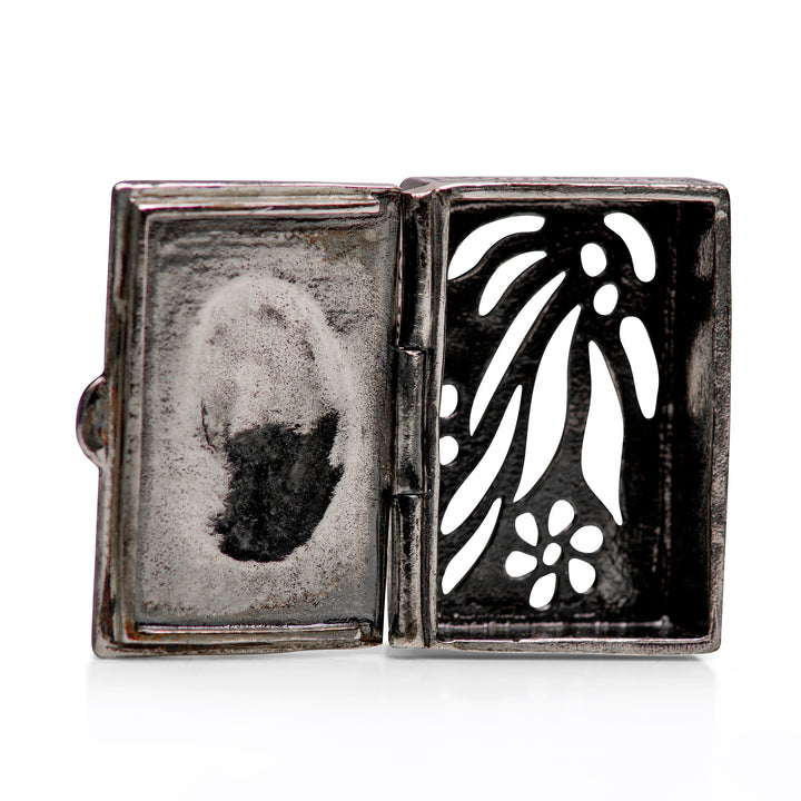 Sterling Silver Rectangle Grape Leaf and Vine Box