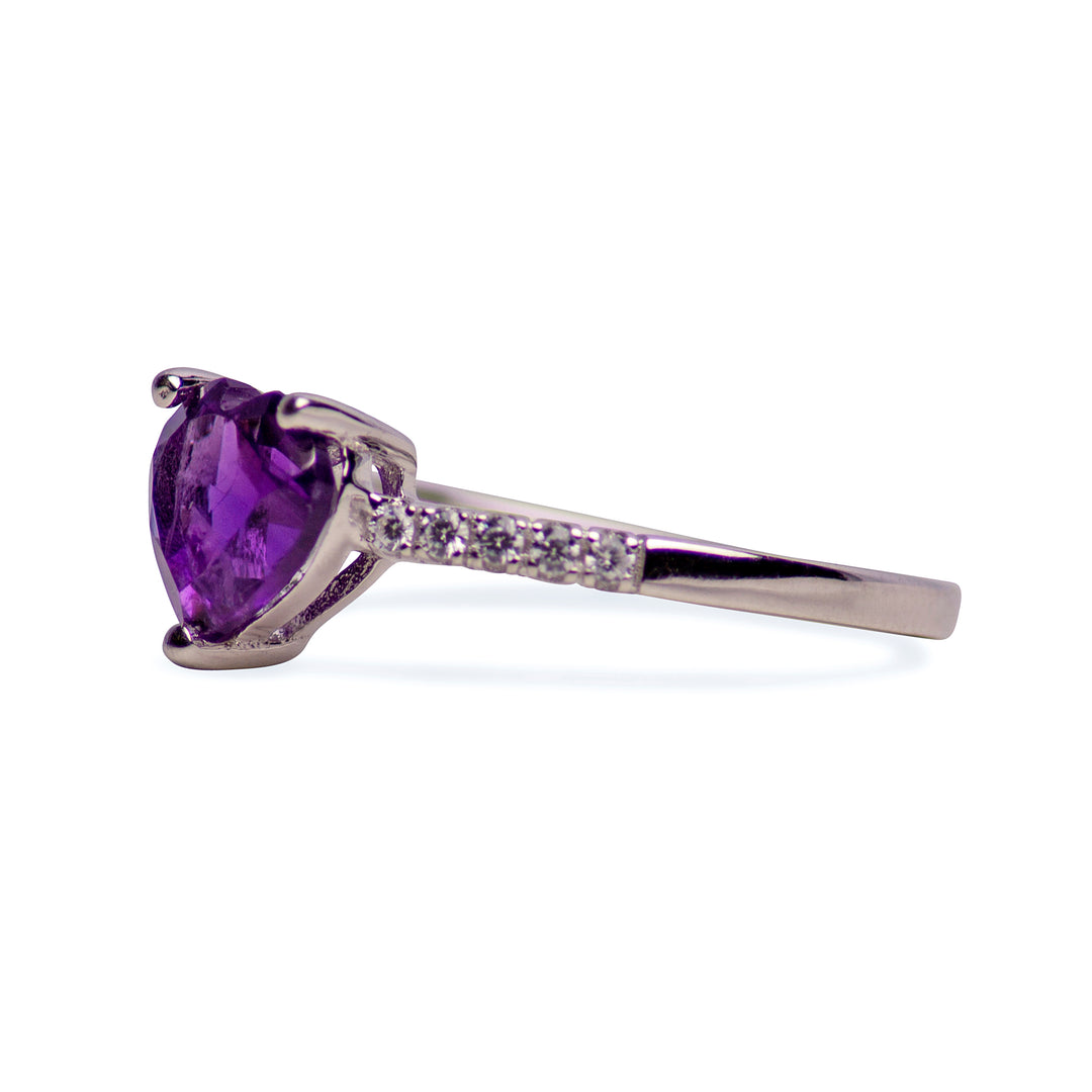 Heart Cut Amethyst & Diamond Simulant Ring