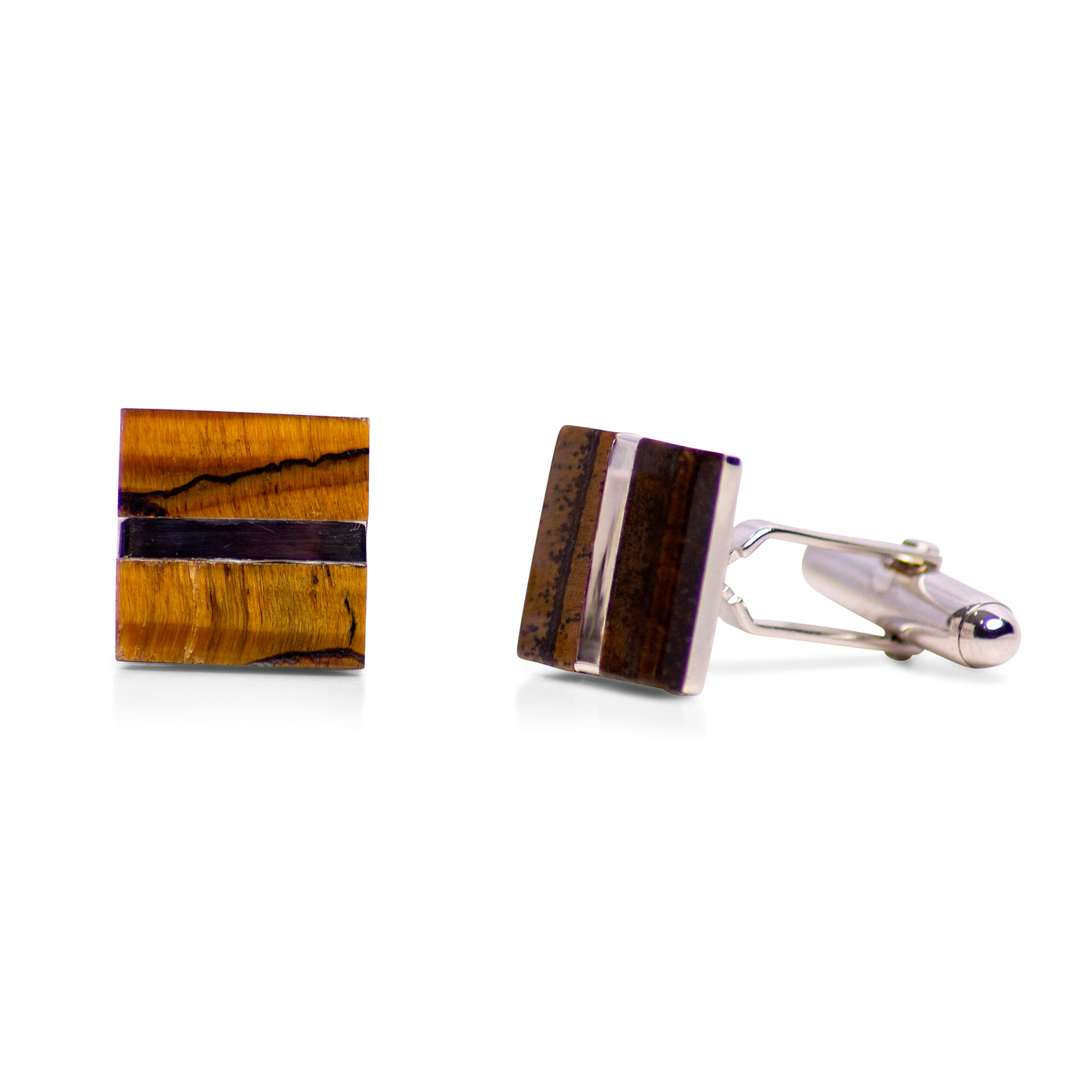 Square Tiger Eye & Sterling Silver Cufflinks | SilverAndGold