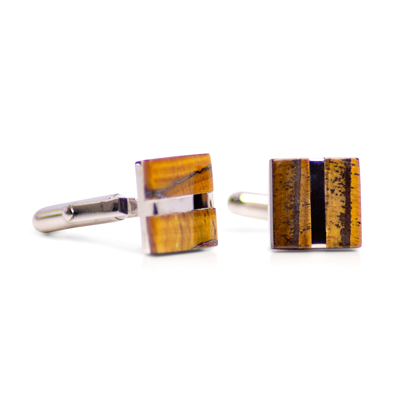 Square Tiger Eye & Sterling Silver Cufflinks | SilverAndGold