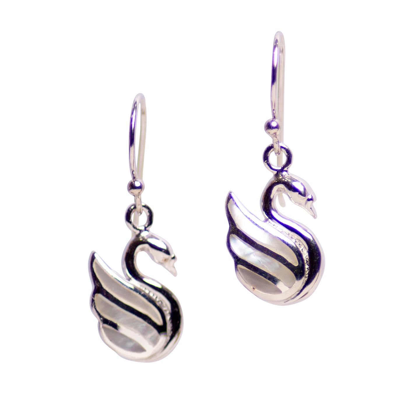 Mother of Pearl Silver Swan Earrings