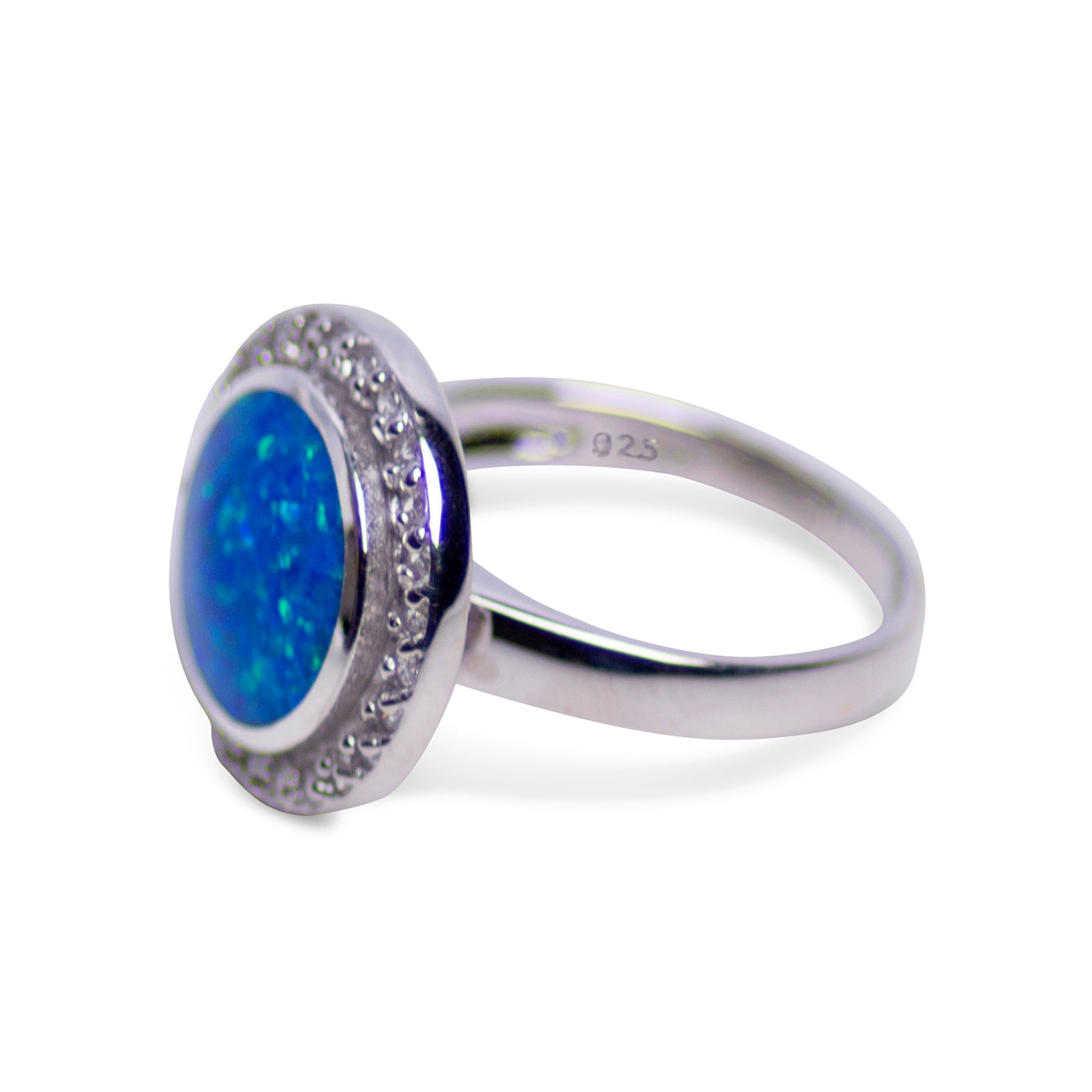 Created Blue Opal & Cubic Zirconia Halo Style Ring | SilverAndGold