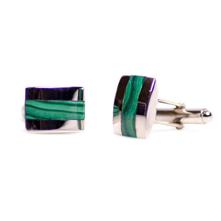 Rectangular Malachite & Sterling Silver Cufflinks | SilverAndGold