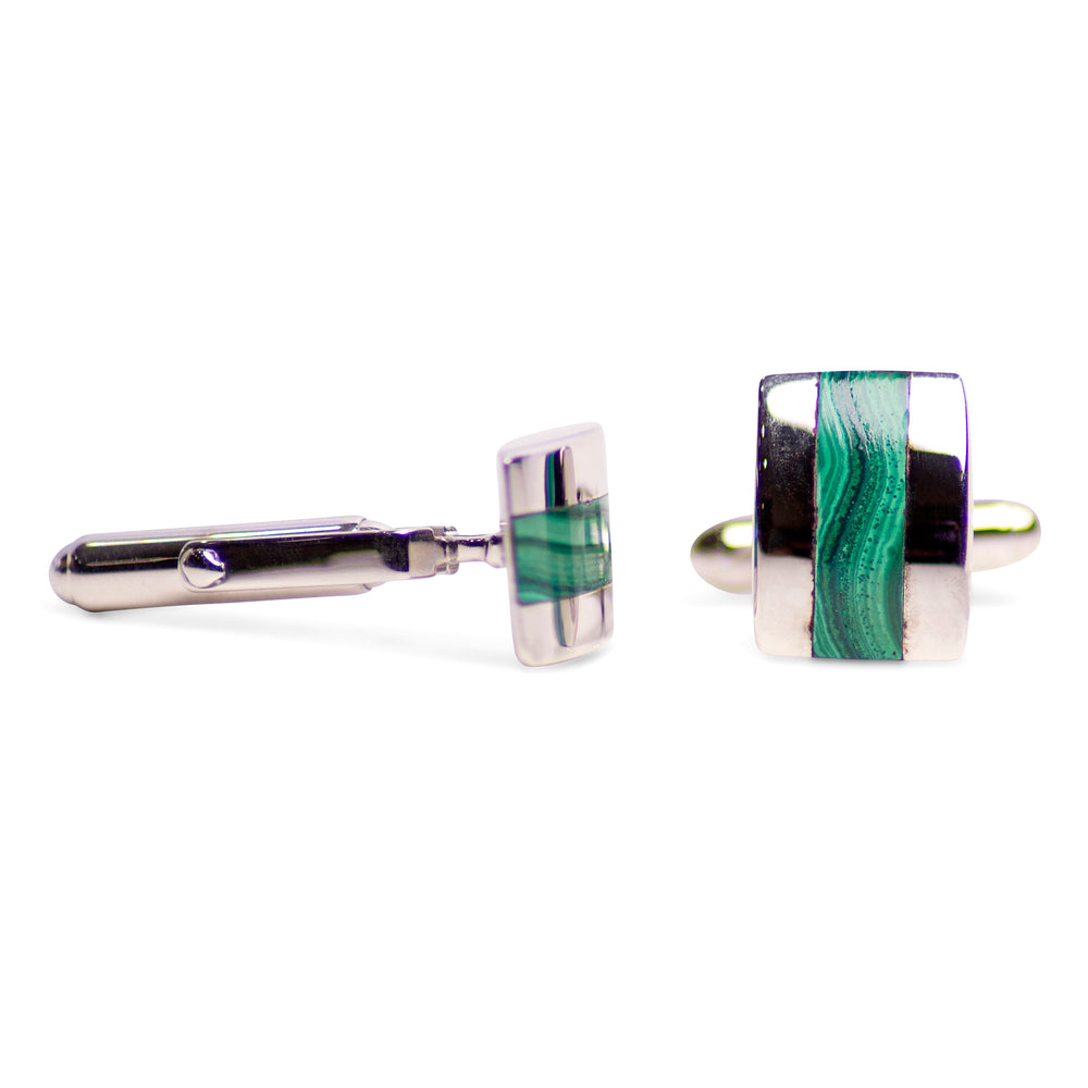 Rectangular Malachite & Sterling Silver Cufflinks | SilverAndGold