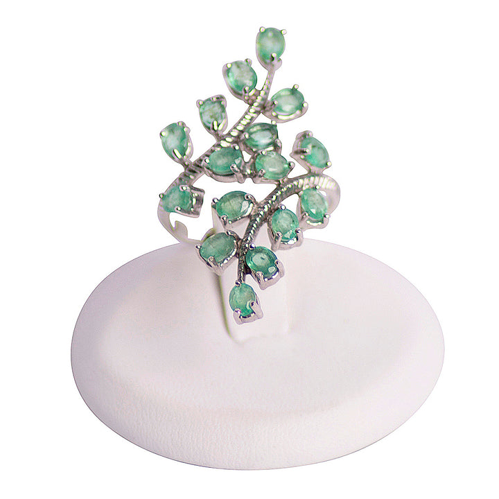 Emerald Silver Branch Style Ring