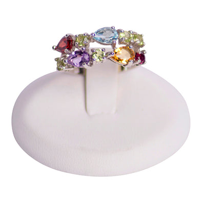 Multi Gemstone Silver Ring