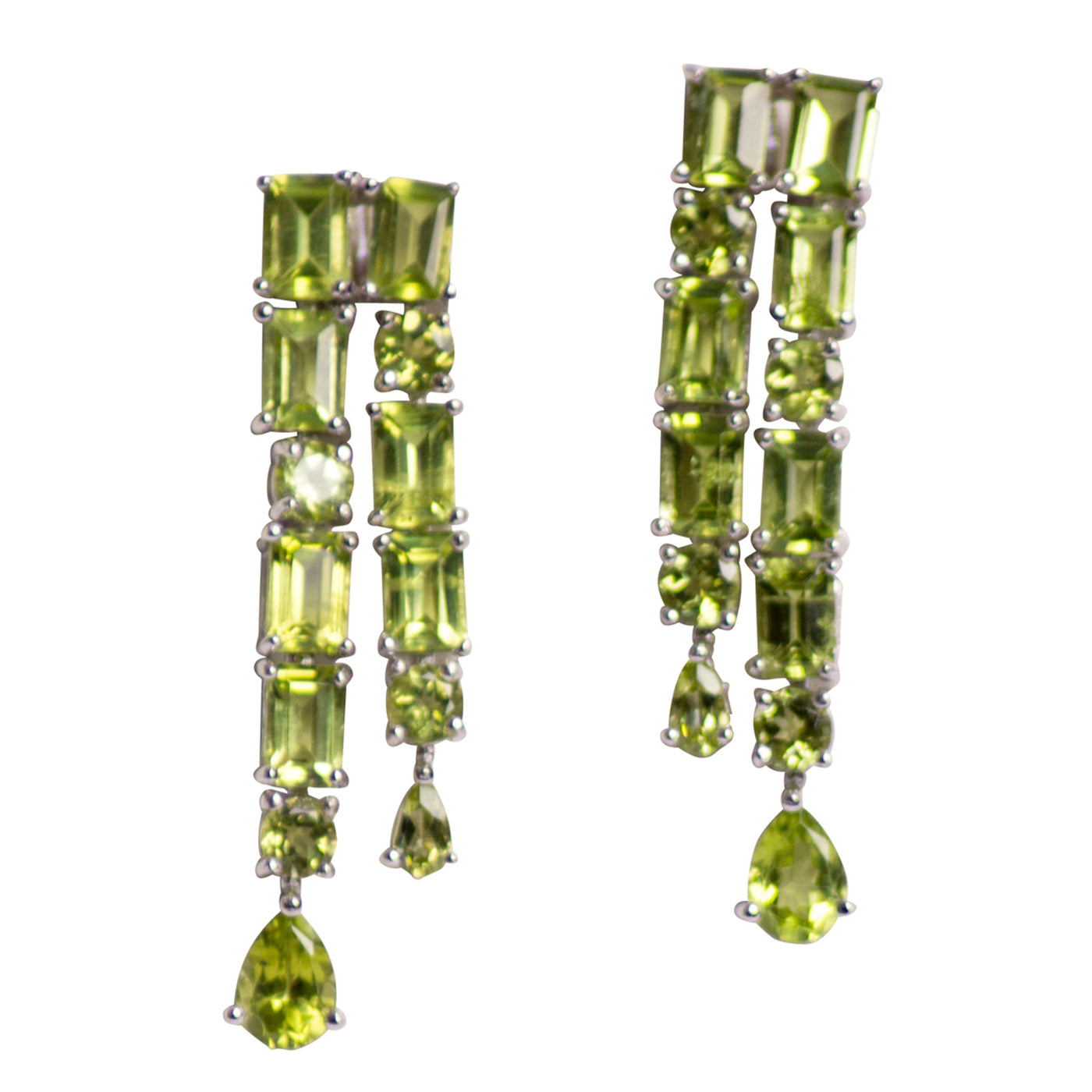 Peridot Waterfall Silver Earrings