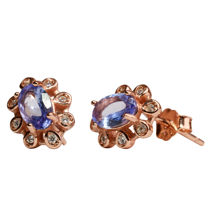 1 TCW Natural Tanzanite Rose Gold Earrings
