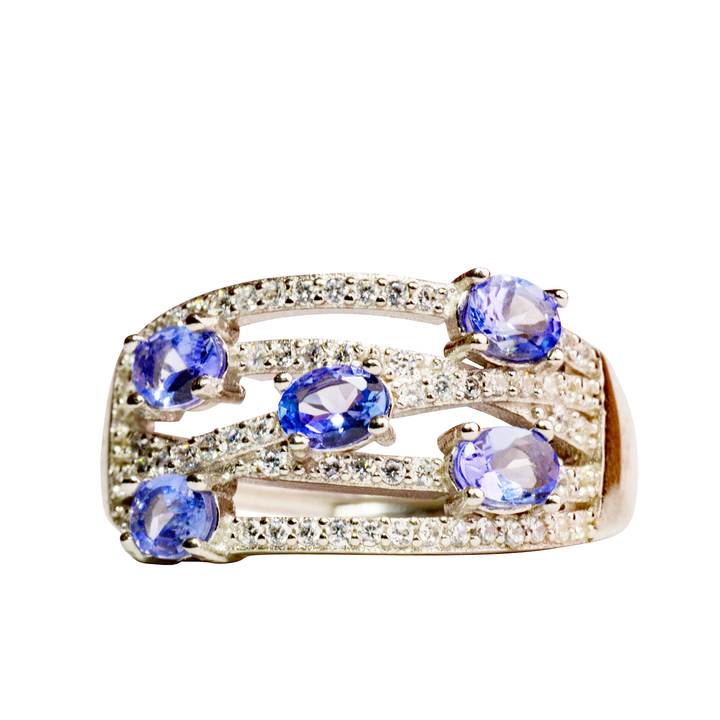1.25 TCW Natural Tanzanite Silver Ring