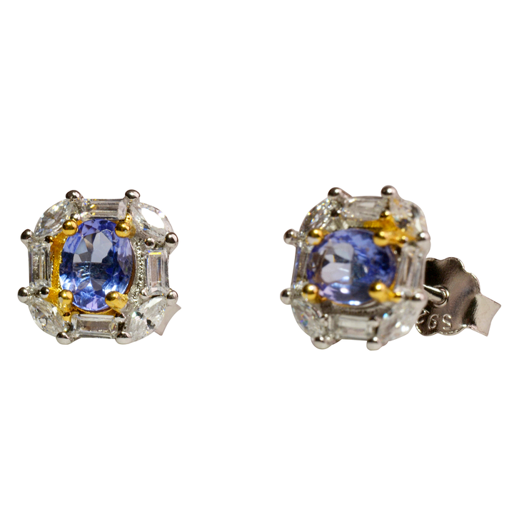 1 TCW Natural Tanzanite Two Tone Earrings