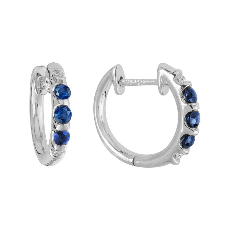 14K Gold Sapphire Hoop Earrings