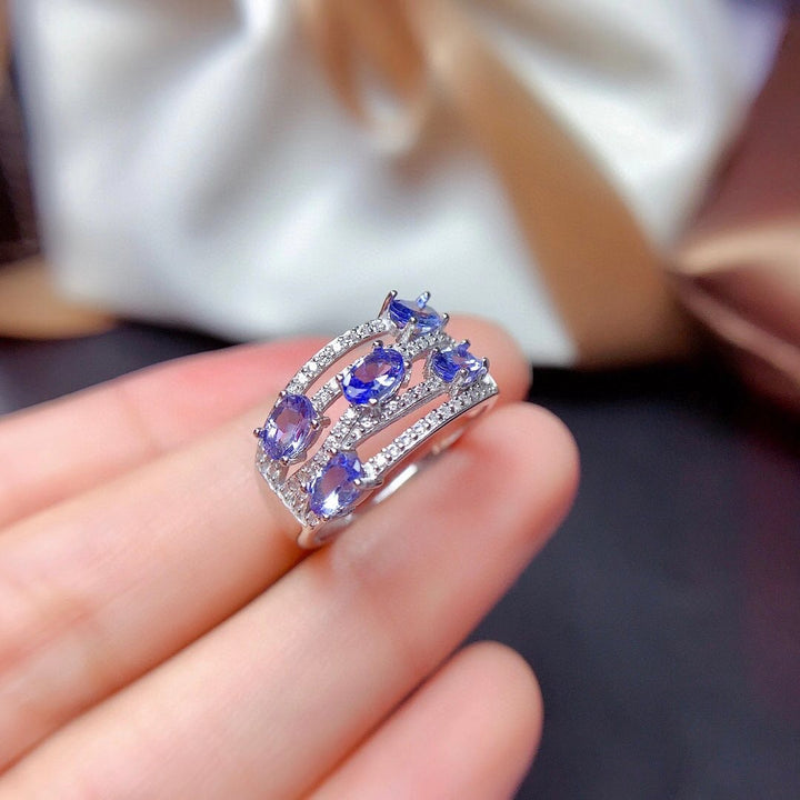1.25 TCW Natural Tanzanite Silver Ring