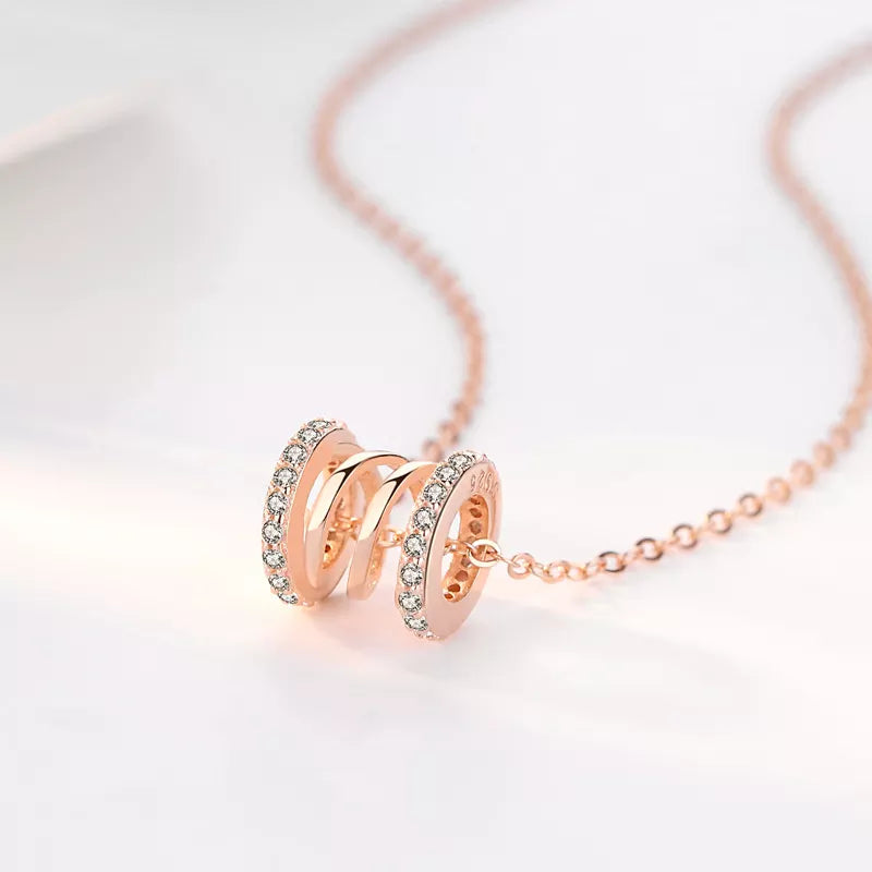 Diamond Simulant Coil Rose Gold Necklace