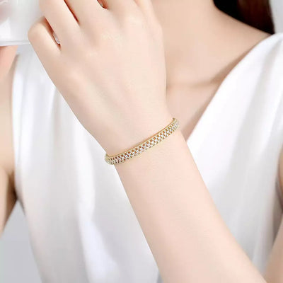 Diamond Simulant Cuff Gold Bracelet