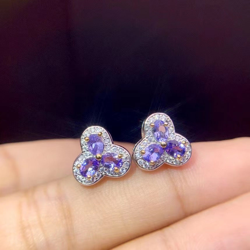 1.5 TCW Natural Tanzanite Silver Earrings