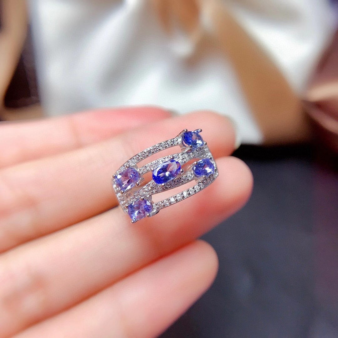 1.25 TCW Natural Tanzanite Silver Ring