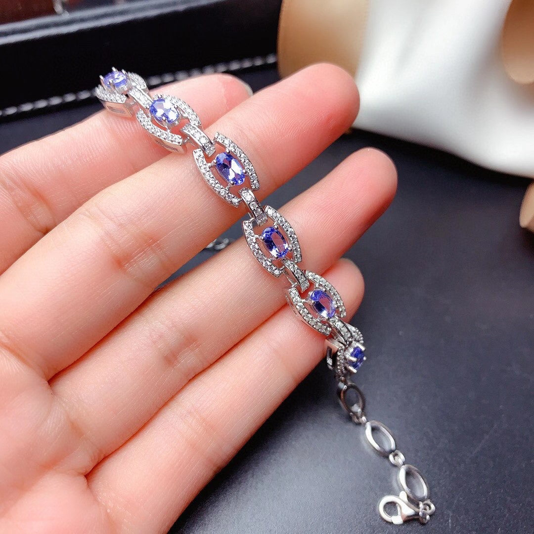 1.7 TCW Natural Tanzanite Silver Bracelet