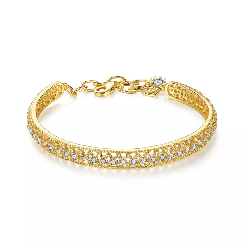 Diamond Simulant Cuff Gold Bracelet