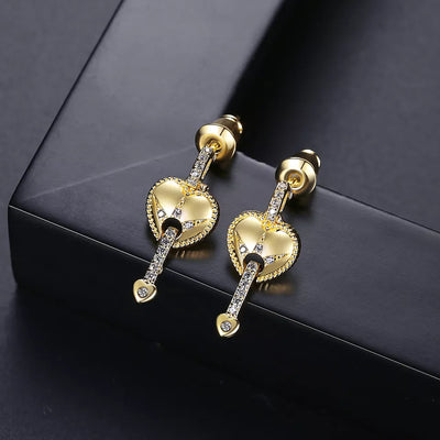 Diamond Simulant Royal Heart Gold Earrings