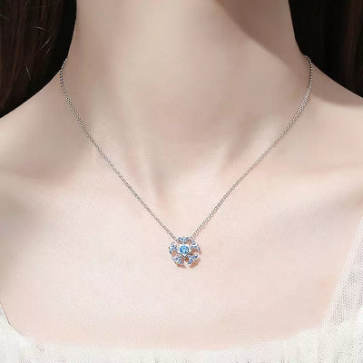 Blue Snowflake Silver Necklace