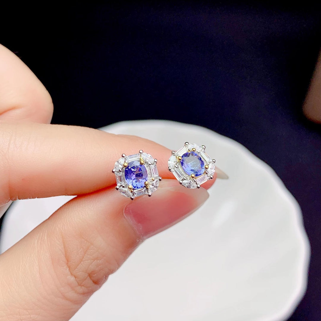 1 TCW Natural Tanzanite Two Tone Earrings