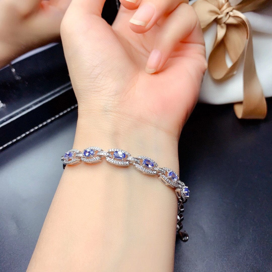 1.7 TCW Natural Tanzanite Silver Bracelet