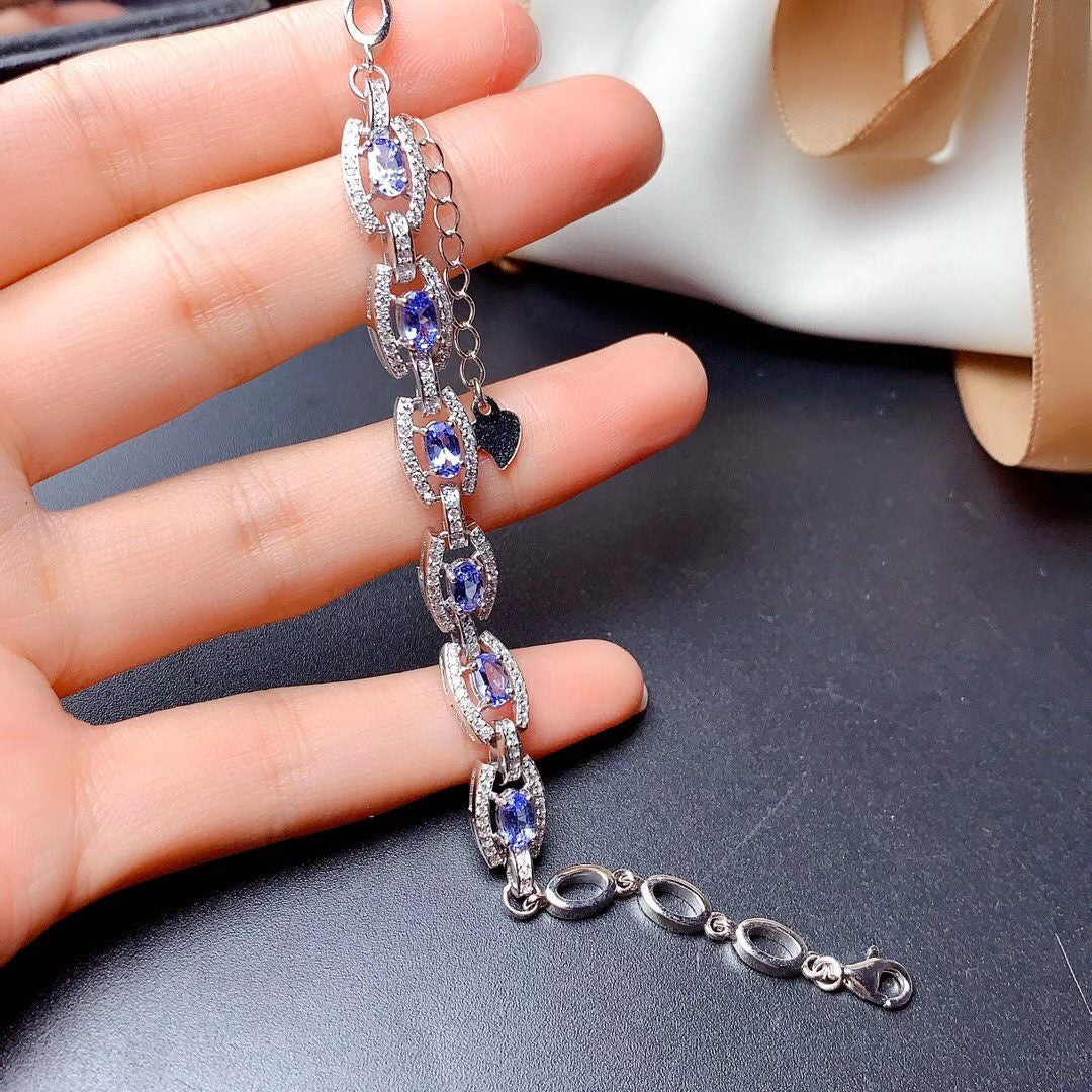 1.7 TCW Natural Tanzanite Silver Bracelet