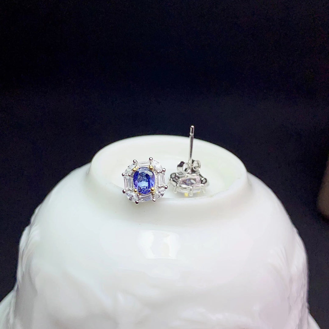 1 TCW Natural Tanzanite Two Tone Earrings