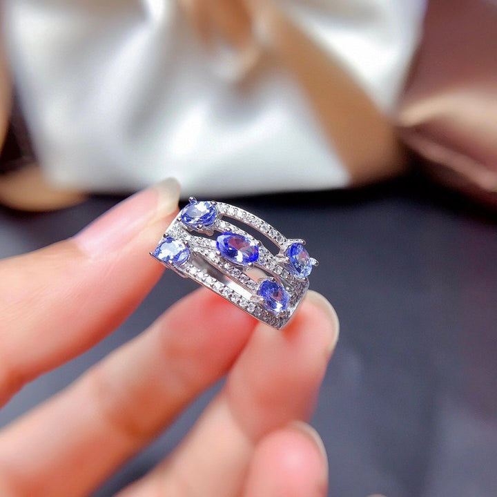 1.25 TCW Natural Tanzanite Silver Ring