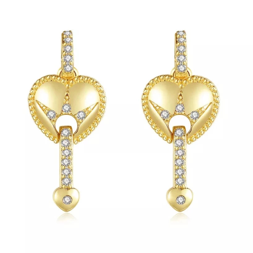 Diamond Simulant Royal Heart Gold Earrings