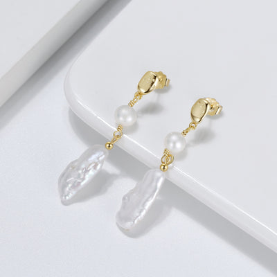 Baroque & Round Pearl Gold Earrings